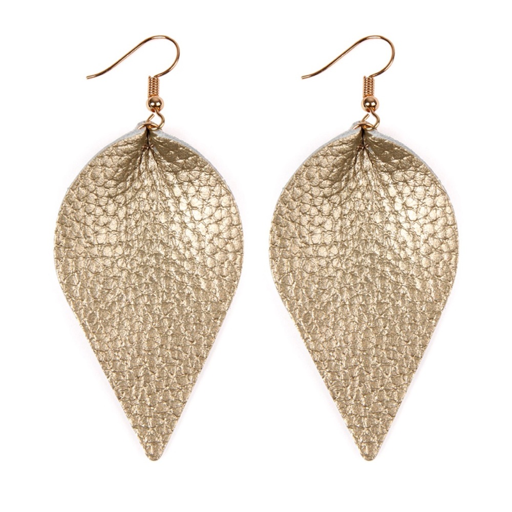 Gold leather teardrop earrings
